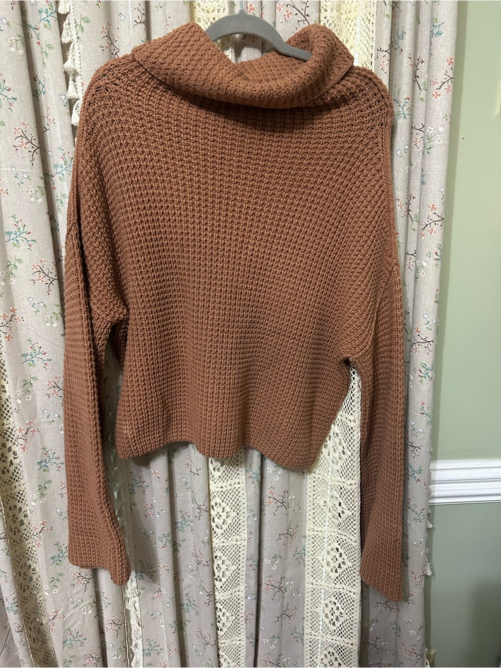 Free People Park City Pullover Sweater SP Waffle Knit Cowl Neck Brown